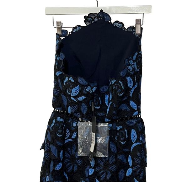 ELLIATT WOMENS SMALL TIMES FLORAL CROCHET STRAPLESS MIDI PARTY DRESS BLUE NEW - Picture 9 of 16